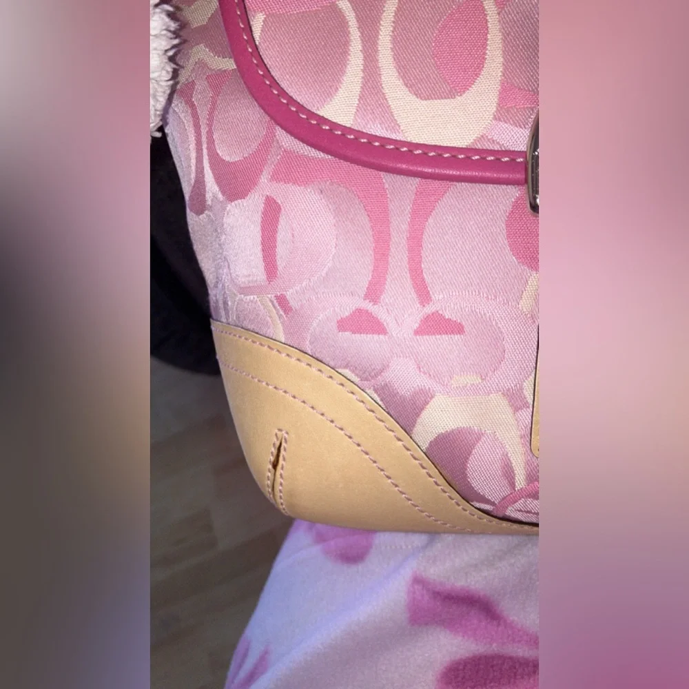 Coach Pink Signature Jacquard Tote with Cream Trim - Picture 5 of 15